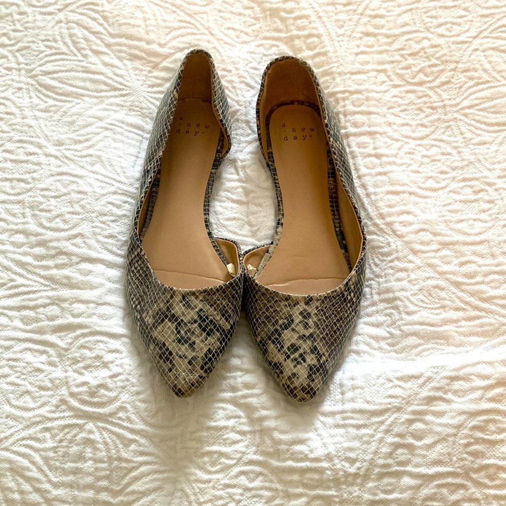 a.new.day snake skin flats